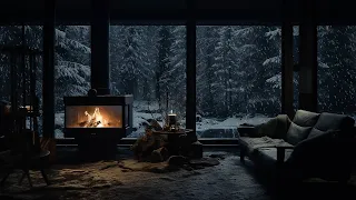 Winter Ambience on cabin window with blizzard prices | Fireplace sound helps you sleep ASMR