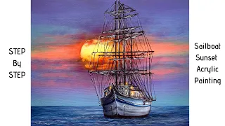Sailboat Sunset STEP by STEP Acrylic Painting (ColorByFeliks)