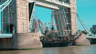 Thames Clippers Overtakes Götheborg Sailing Ship at Tower Bridge