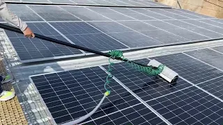 Battery driven Rotating Brush Cleaning test on the roof of a concrete brick company in Thailand