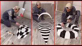 the most beautiful 3D rope tiles design,make 3D floor tile design with cutting and full details