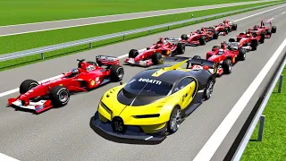 Bugatti Vision GT with Red Bul X2010 Engine vs 2000s Ferrari F1 Cars - Autobahn Speed Challenge