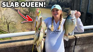 She Slayed SLAB CRAPPIE Below This GIANT SPILLWAY!!! {Catch Clean Cook} Grandma's Fresh Fried Fish!