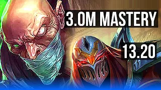 SINGED vs ZED (MID) | 3.0M mastery, 1000+ games, 9/6/21 | KR Diamond | 13.20