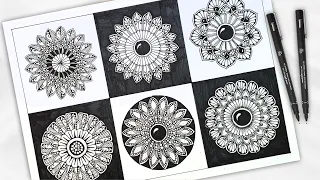 How to Draw 6 Beautiful Mini Mandala Art for Beginner| 6 Easy Mandala drawing