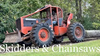 Pulling Over a Giant Oak Tree with Timberjack Skidder. Husqvarna 592xp back in the wood!