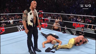 The Rock attacks Cody Rhodes and Seth Rollins - WWE RAW 4/1/2024