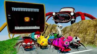 ALL MONSTERS Big & Small Cars vs Downhill Madness with MEGAHORN & CAR EATER – BeamNG.Drive