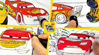 Draw LIGHTNING McQUEEN Avoiding Crashes - CARS Compilation Drawing and Coloring Pages