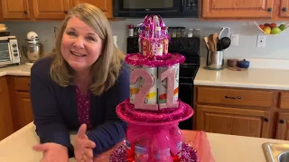 DIY -  21st “BIRTHDAY CAKE” ALCOHOL TOWER using Dollar Tree Supplies