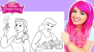 Coloring Belle, Cinderella & Snow White | Disney Princess Coloring Pages