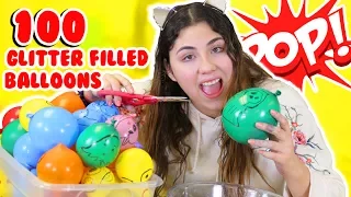100 GLITTER FILLED BALLOONS POPPED INTO SLIME  | 100 layers of glitter | Slimeatory #183