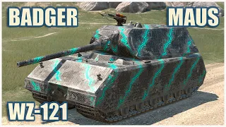 WZ-121, Maus & FV217 Badger • WoT Blitz Gameplay