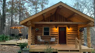 Log Cabin build Part 34, building a handrail and the fireplace surround. Full scribe log cabin