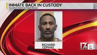 Inmate back in custody at Butner