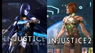 RAVEN ENCHANTRESS Injustice 1 & 2 Comparison SUPER MOVES, INTROS & POSE VICTORY