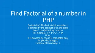 Find factorial of a given number in PHP