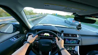 Land Rover Range Sport P400  Driving on Autobahn Sunset Spring Sunny Day POV