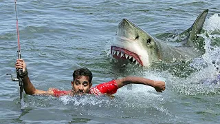 Shark Attack on Fishing Boats | fun made great white shark attack video