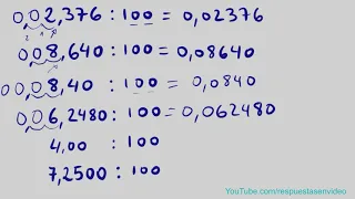 6 DIVISIONES DECIMALES entre 100 desplazando la coma