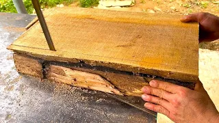 How To Recycle Wood From Super Thick Pieces Of Cracked Wood // DIY Stool from Scrap Wood