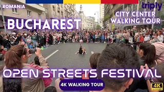 BUCHAREST, ROMANIA🇷🇴 CITY CENTER WALKING TOUR AND OPEN STREETS FESTIVAL 4K 60FPS
