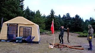 Hot Tent Camp in the Fog