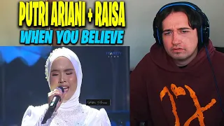 FIRST TIME HEARING: Putri Ariani X Raisa - When You Believe cover (HUT TRANSMEDIA 22 LIVE) REACTION