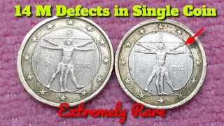 1 Euro Italy M Defects Coin: 14 defects in single coin: Extremely Rare