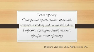 6 клас. Тема "Створення програмних проектів методом поділу задачі на підзадачі"