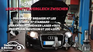 Osram Night Breaker H7 LED vs. Osram Night Breaker Laser & Philips RacingVisionGT200 (Fahraufnahmen)