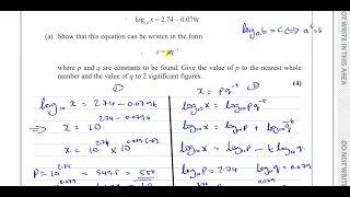 WMA13/01 IAL (Edexcel) P3  January 2022, Q8, Exponentials & Logarithms , Models