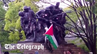 Pro-Palestinian protesters vandalise WW1 memorial after targeting Met Gala