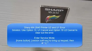 Sharp MX Printer Service Menu Tech Tip: U2 and U1 Error