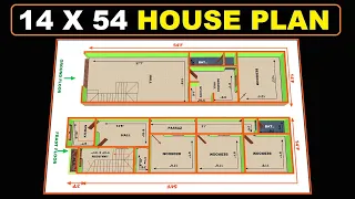 14 x 54 3 BHK rental house map 14 * 54 3बैडरूम किराये हेतु देने वाला मकान का नक्शा