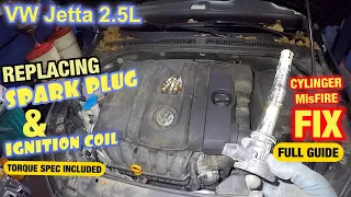 Replacing spark plug and ignition coil on VW Jetta 2.5L Cylinder misfire fix FULL GUIDE