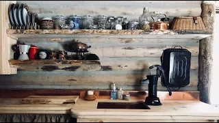 How to Make & Install Floating Shelves in a Tiny House Rustic Kitchen, DIY Log Cabin, Macaroni
