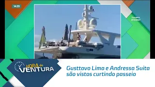 Gusttavo Lima e Andressa Suita são vistos curtindo passeio de lancha juntinhos