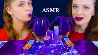 ASMR PURPLE FOOD JELLY SHEET, ROCK GALAXY CANDY, GUMMY TWIZZLERS, JELLY SPOON EATING MUKBANG
