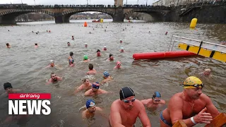 People dive in for Boxing Day winter swim in Prague