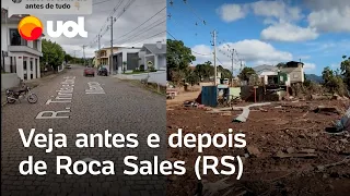 Moradora mostra antes e depois de Roca Sales (RS): 'Sem nada, só resto de casa'; vídeo