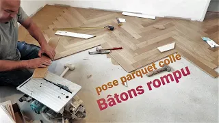 pose parquet chêne massif collé en bâton rompu 14mm