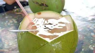 Fresh Coconut With Beautiful Pentagon Cutting Skill