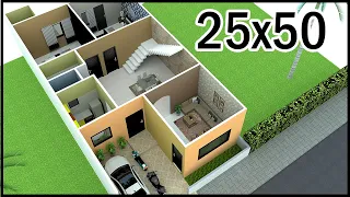 25'-0"x50'-0" 3D House Plan | 25x50 3Room  House Plan | Gopal Architecture