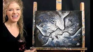 How to Paint ABSTRACT WINTER KISS with Aluminum Foil & Acrylic - Paint & Sip at Home - Step by Step