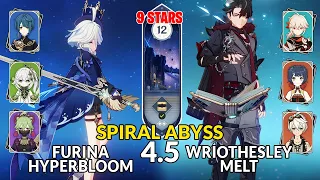 New 4.5 Spiral Abyss│Furina Hyperbloom  & Wriothesley Melt | Floor 12 - 9 Stars | Genshin Impact
