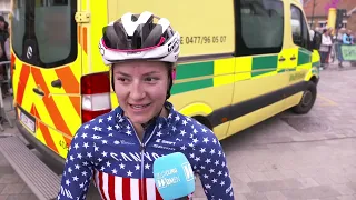 Chloe Dygert post race interview after Brugge De Panne