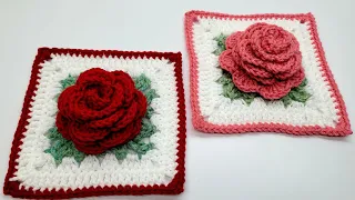 Granny Square Crochet / Crochet Rose Granny Square Tutorial