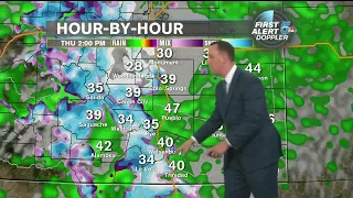 Periods of snow and rain today, tonight and Friday morning