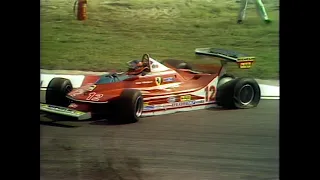 Gilles Villeneuve driving on 3 wheels during the 1979 Dutch Grand Prix at Zandvoort